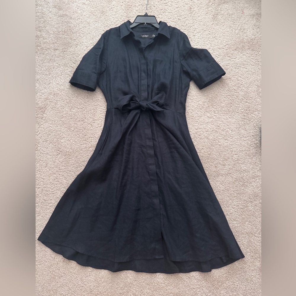 Ralph Lauren size 8 Linen Swing A-Line Dress with Tie Front
